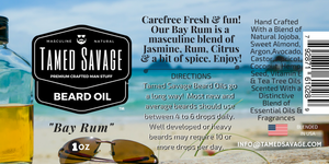 Tamed Savage Bay Rum Scent Beard Oil Label